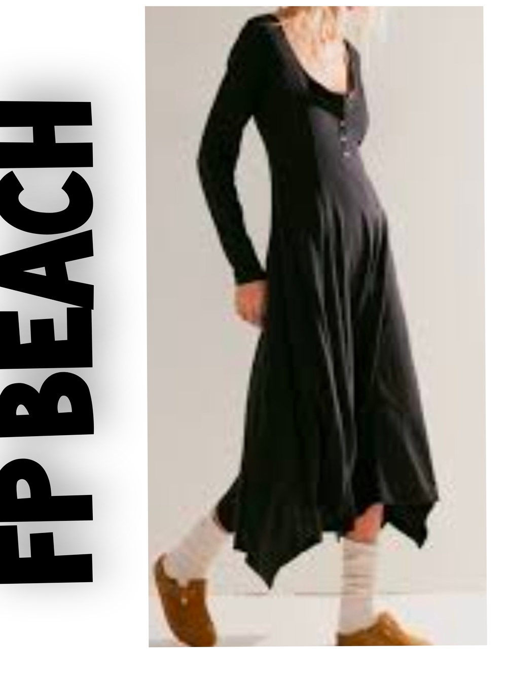 FP Beach Morgan Henley Long-Sleeve Maxi Dress Retail $98.00